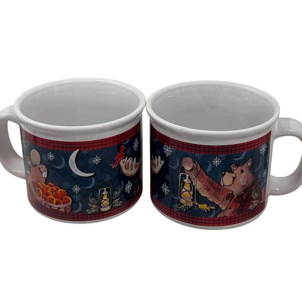 Vintage Beth Yarbrough Art Mug Comical Moose Beaver Bear Moon Snowflake Cups